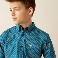 Ariat Boy's Petey Classic Fit Western Button Down Shirt in Dark Teal