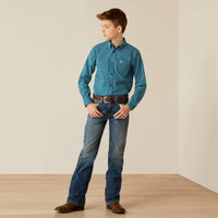 Ariat Boy's Petey Classic Fit Western Button Down Shirt in Dark Teal