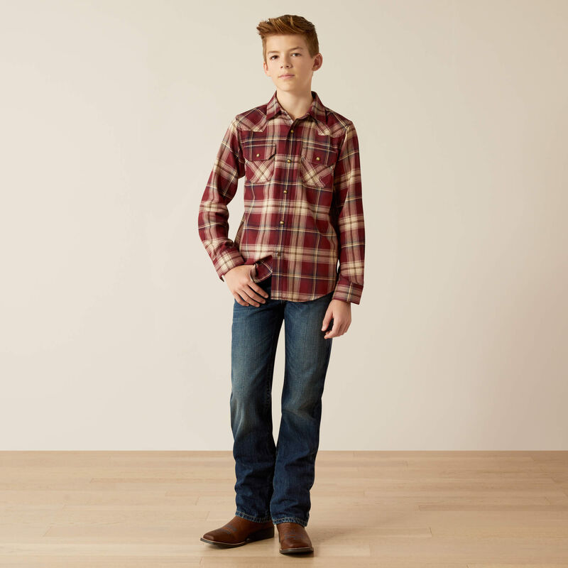 Ariat Boy's Harlee Retro Fit Western Snap Shirt in Windsor Wine Plaid