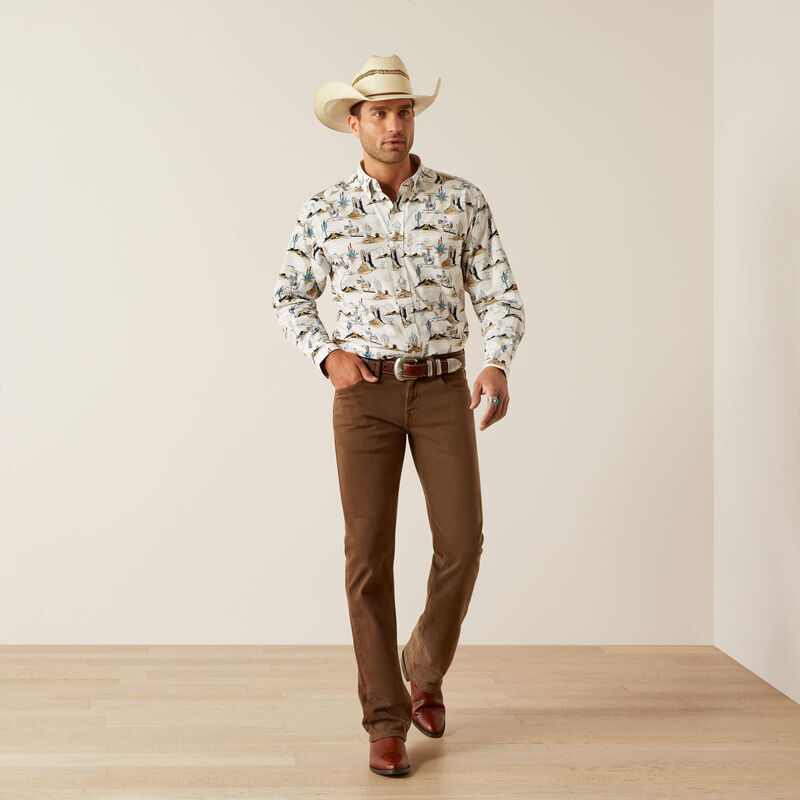 Ariat Men's L/S Gunder Classic Fit Western Button Down Shirt in Off White Western