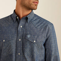 Ariat Men's Fenix L/S Geometric Classic Fit Western Snap Shirt in Chambray Blue
