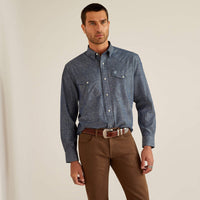 Ariat Men's Fenix L/S Geometric Classic Fit Western Snap Shirt in Chambray Blue