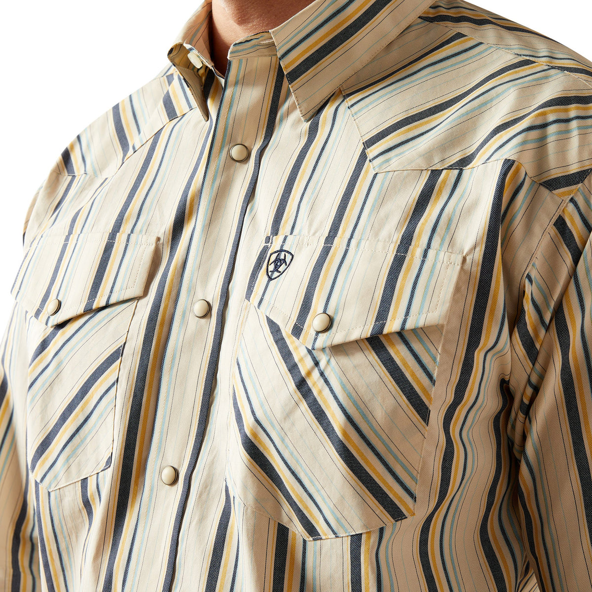 Ariat Men's Finnley L/S Striped Classic Fit Western Snap Shirt in Cream