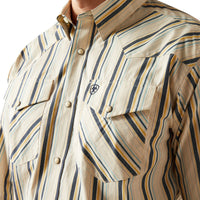 Ariat Men's Finnley L/S Striped Classic Fit Western Snap Shirt in Cream