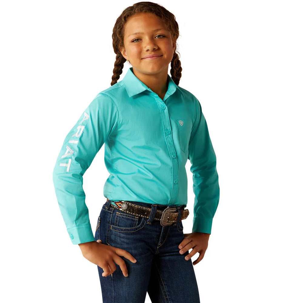 Ariat Girl's Team Kirby Western Button Down Shirt in Blue Turquoise