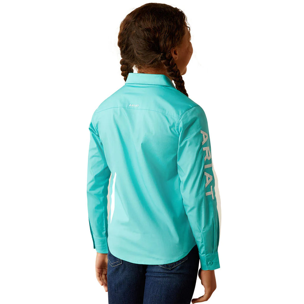 Ariat Girl's Team Kirby Western Button Down Shirt in Blue Turquoise