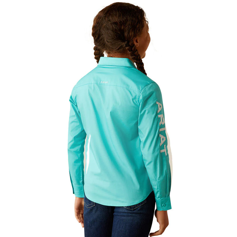 Ariat Girl's Team Kirby Western Button Down Shirt in Blue Turquoise