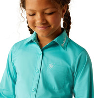 Ariat Girl's Team Kirby Western Button Down Shirt in Blue Turquoise