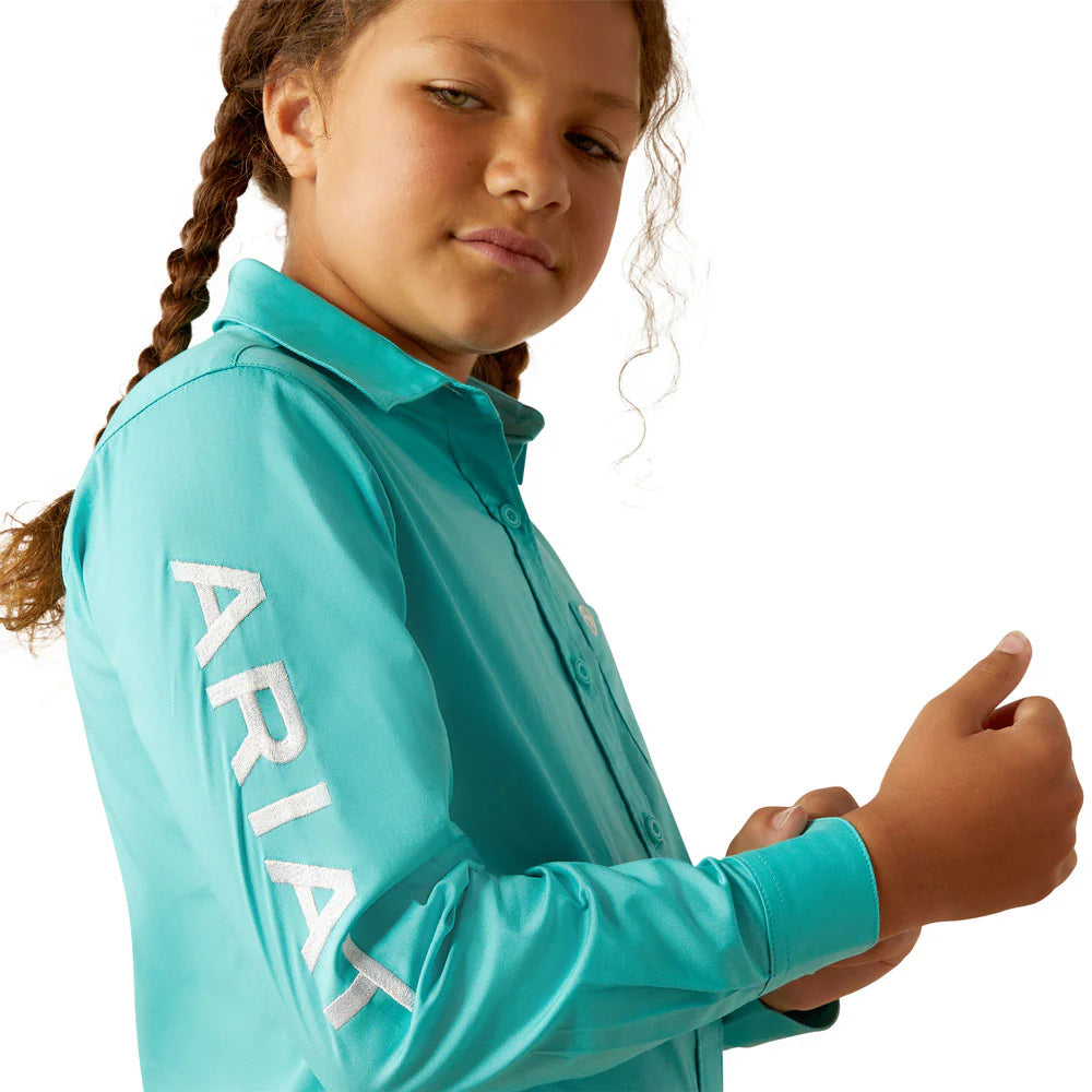 Ariat Girl's Team Kirby Western Button Down Shirt in Blue Turquoise