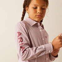 Ariat Girl's Team Kirby Western Button Down Shirt in Raspberry Geo Print