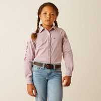 Ariat Girl's Team Kirby Western Button Down Shirt in Raspberry Geo Print