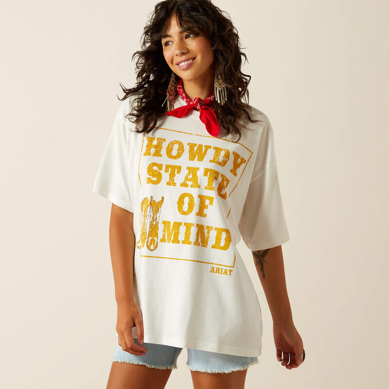 Ariat Women's Southwest Oversized Howdy State Wordy Graphic T-Shirt in Vanilla Ice