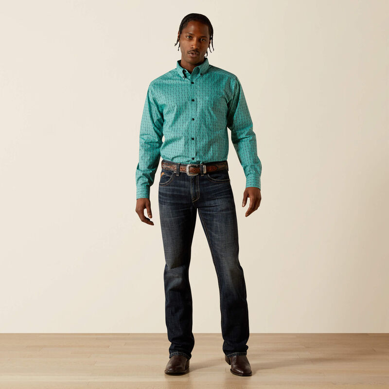 Ariat Men's L/S Berger Fitted Button Down Shirt in Aqua