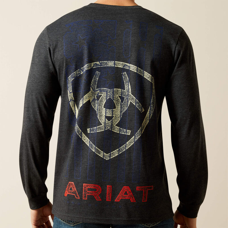 Ariat Men's L/S Stamped Freedom Classic Fit Graphic Tee in Charcoal Heather