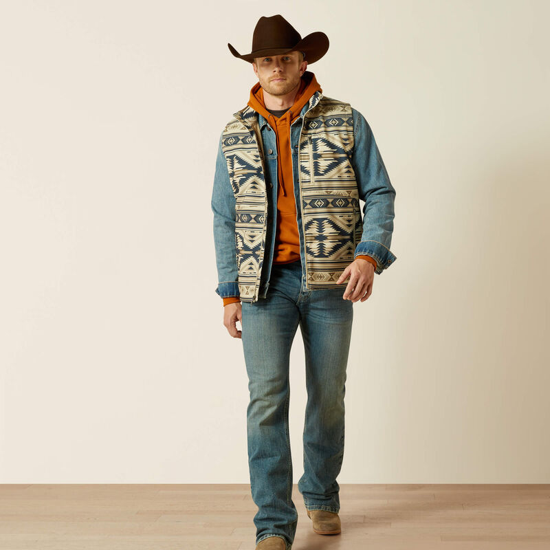 Ariat Men's Logo Soft Shell Concealed Carry Vest in White Pepper Southwest