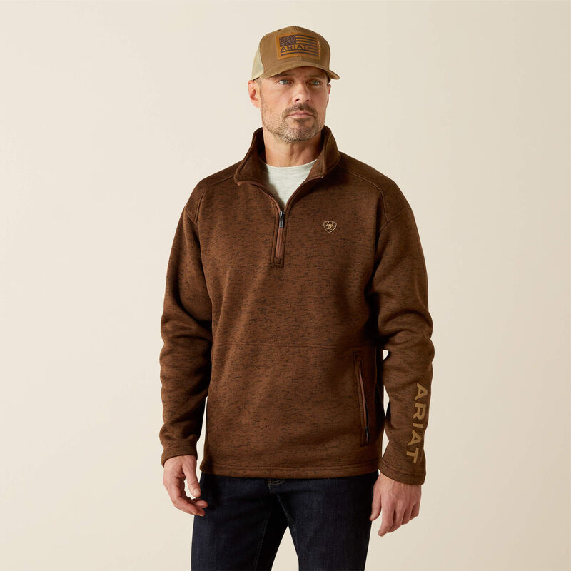 Ariat Tek Men's Caldwell Logo 1/4 Zip Pullover Sweater in Carafe
