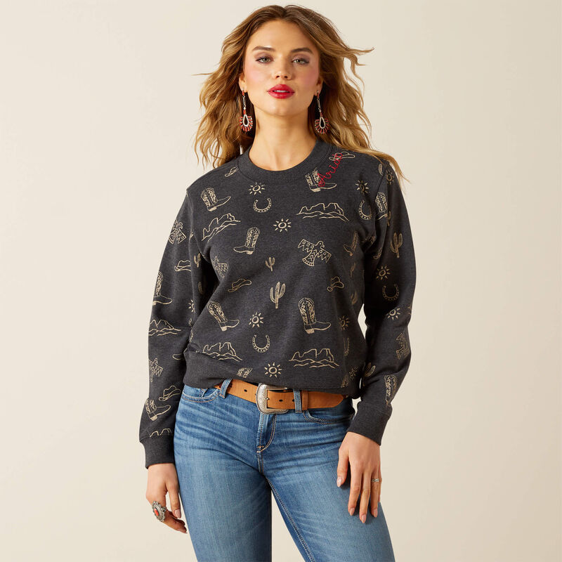 Ariat Women's Essential Crew Neck Sweatshirt in Black Heather