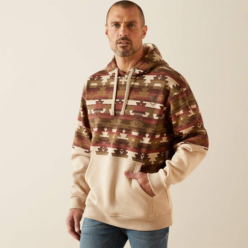 Ariat Men's Color Block Hoodie in Oatmeal Southwest