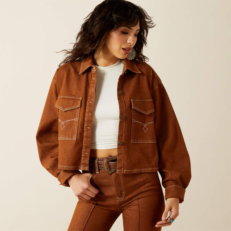 Ariat Women's Boxy Cropped Denim Jacket in Pecan Brown