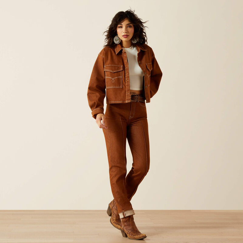Ariat Women's Boxy Cropped Denim Jacket in Pecan Brown