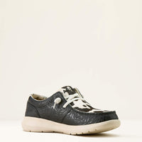 Ariat Women's Hilo Casual Shoe in Black Floral Emboss/Black and White Hair On Hide