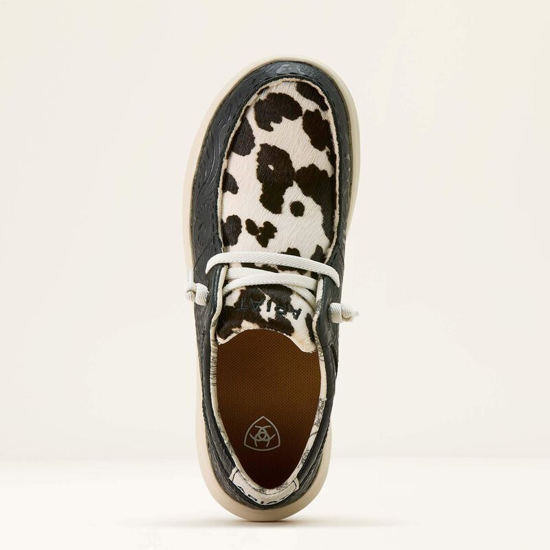 Ariat Women's Hilo Casual Shoe in Black Floral Emboss/Black and White Hair On Hide