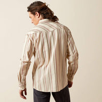 Ariat Men's L/S Hines Retro Fit Striped Western Snap Shirt in Off White