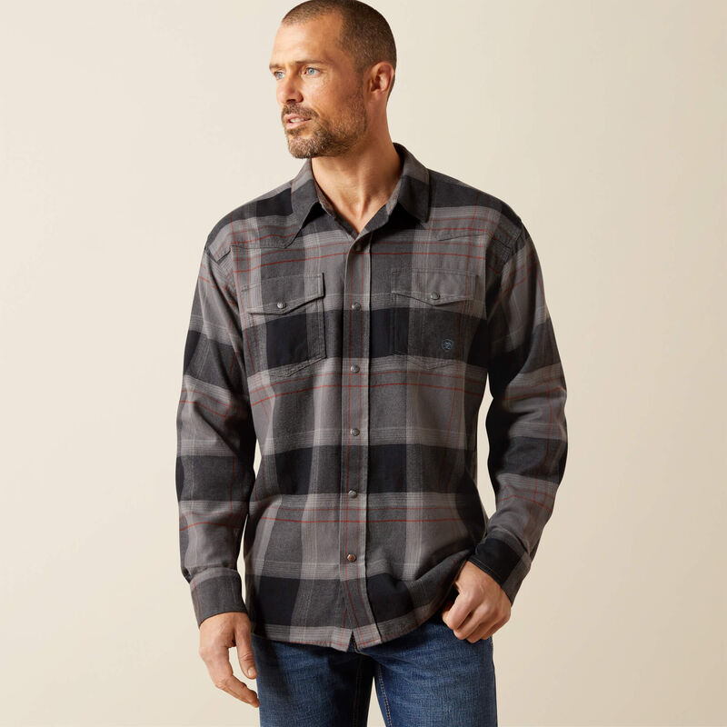 Ariat Men's L/S Hernandez Retro Fit Western Snap Shirt in Dark Grey (Available in Regular & Tall Sizes)