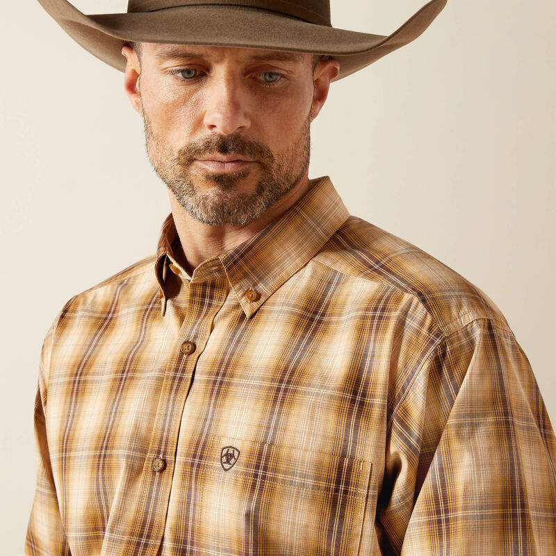 Ariat Men's L/S Pro Series Tiger Classic Fit Western Button Up Shirt in Mustard Plaid (Available in Regular & Tall Sizes)