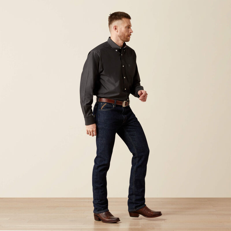 Ariat Men's L/S Wrinkle Free Solid Pinpoint Oxford Classic Fit Western Button Down Shirt in Black (Available in Regular & Tall Sizes)