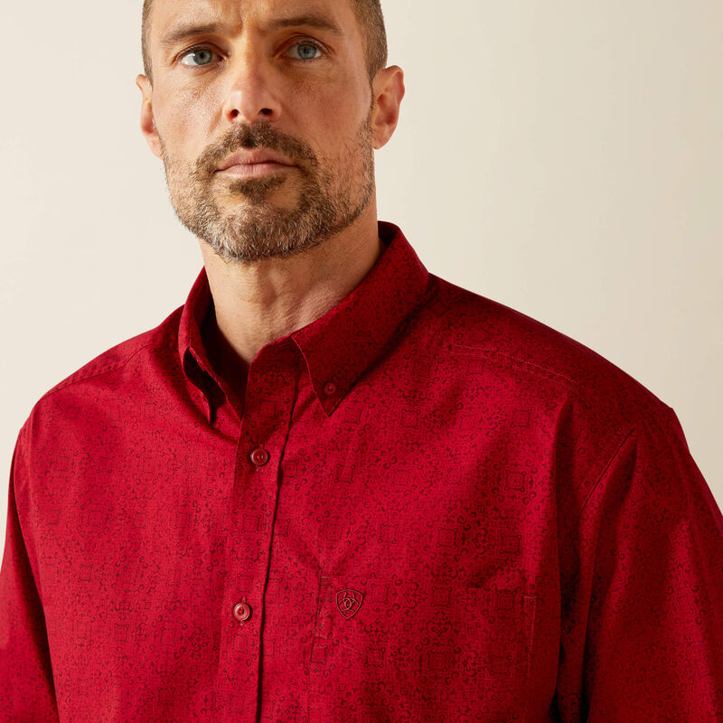 Ariat Men's L/S Classic Fit Scroll Pattern Button Down Shirt in Red (Available in Regular & Tall Sizes)