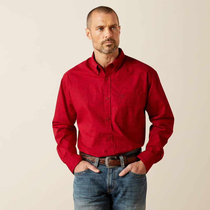 Ariat Men's L/S Classic Fit Scroll Pattern Button Down Shirt in Red (Available in Regular & Tall Sizes)