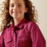 Ariat Girl's L/S Shine Bright Western Snap Shirt in Beaujolais Pink
