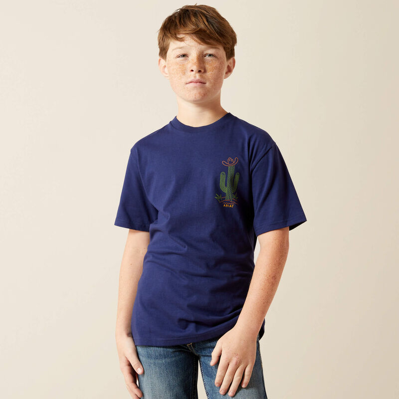 Ariat Youth Boy's S/S Neon Cactus Graphic T-Shirt in Medieval Blue