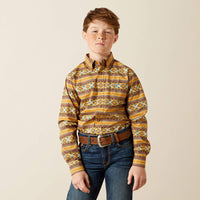 Ariat Boy's L/S Teddi Classic Fit Western Button Down Shirt in Tan