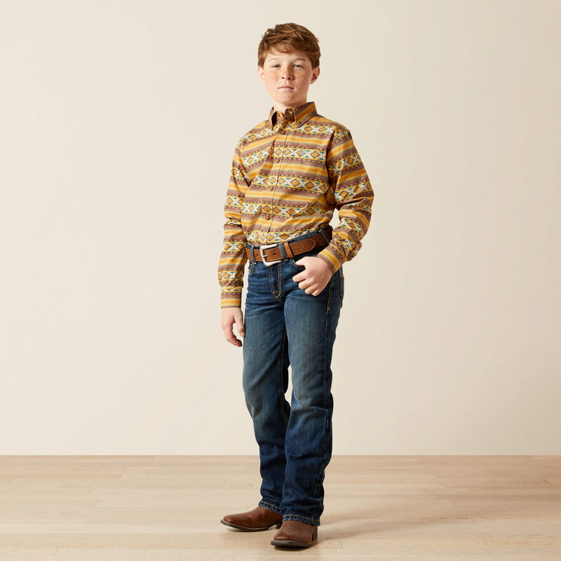 Ariat Boy's L/S Teddi Classic Fit Western Button Down Shirt in Tan