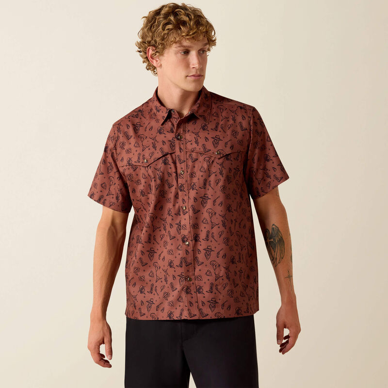 Ariat Men's S/S Printed VentTEK Western Yoke Classic Fit Snap Shirt in Soft Silt