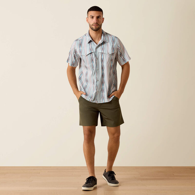 Ariat Men's S/S Printed VentTEK Western Yoke Classic Fit Snap Shirt in Moonbeam