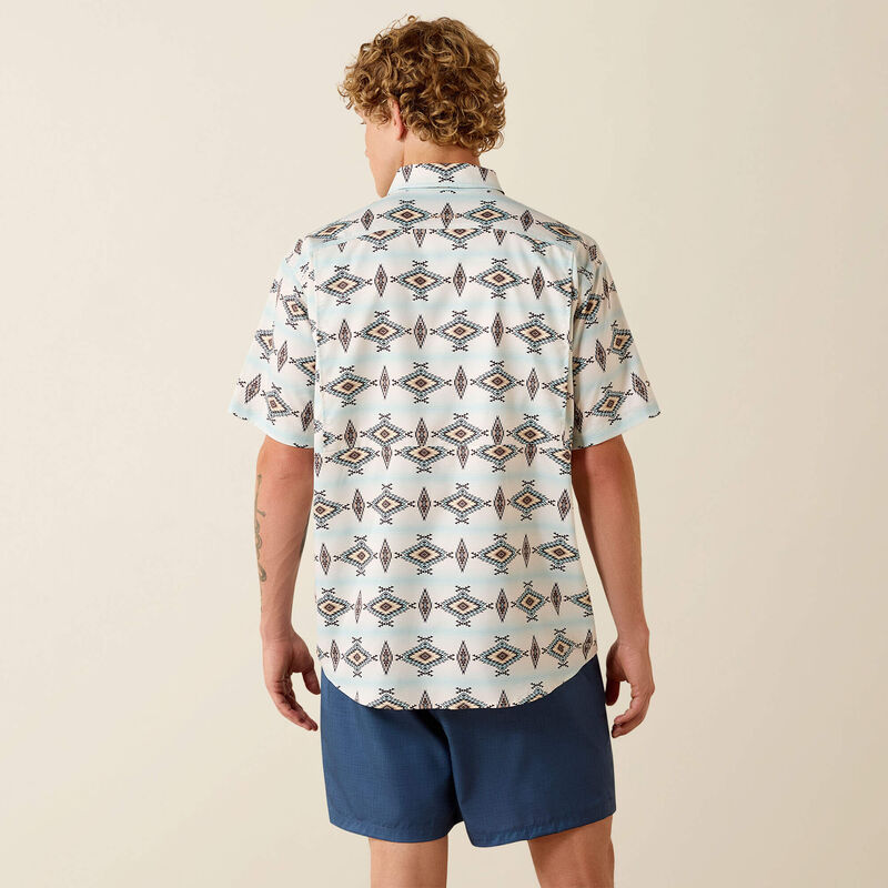 Ariat Men's S/S Printed VentTEK Classic Fit Button Down Shirt in Off White Aztec