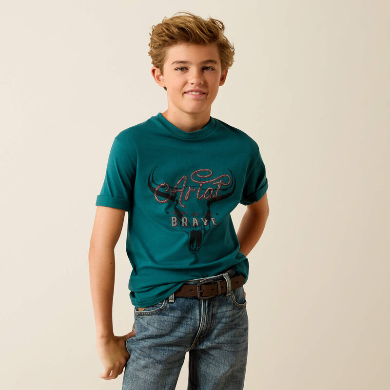 Ariat Youth Boy's S/S Cattle Skull Freedom T-Shirt in Mediterranean