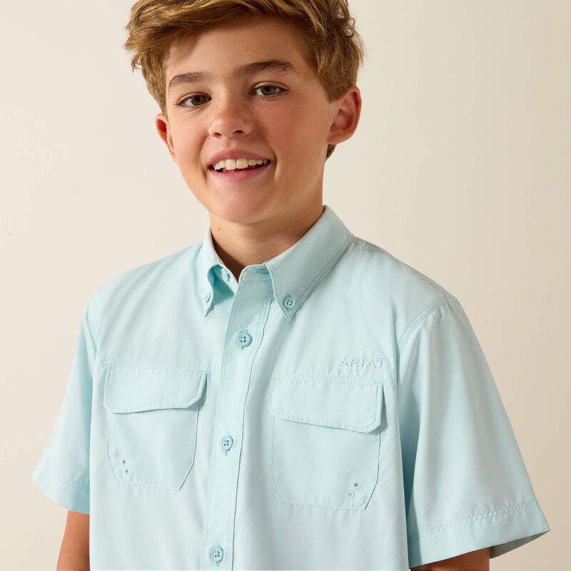 Ariat Boy's S/S VentTEK Outbound Classic Fit Button Down Shirt in Blue Glow