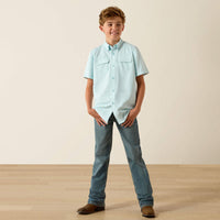 Ariat Boy's S/S VentTEK Outbound Classic Fit Button Down Shirt in Blue Glow