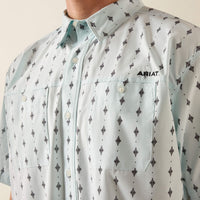 Ariat Men's S/S Printed 360 Airflow Classic Fit Western Button Down Shirt in Blue Glow
