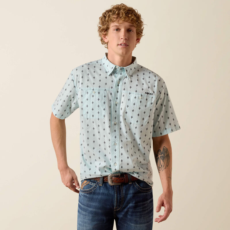 Ariat Men's S/S Printed 360 Airflow Classic Fit Western Button Down Shirt in Blue Glow