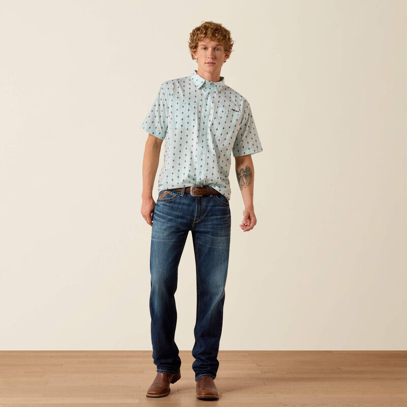 Ariat Men's S/S Printed 360 Airflow Classic Fit Western Button Down Shirt in Blue Glow