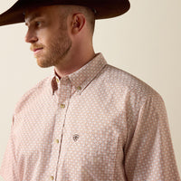 Ariat Men's S/S Nels Classic Fit Button Down Western Shirt in Almond Oil Geo Print
