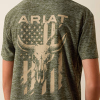 Ariat Youth Boy's Longskull Freedom T-Shirt in Dark Olive Heather