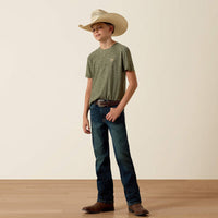 Ariat Youth Boy's Longskull Freedom T-Shirt in Dark Olive Heather