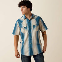 Ariat Men's S/S Retro Hyland Fitted Snap Shirt in Colonial Blue Stripe
