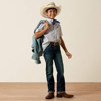 Ariat Boy's S/S Seton Classic Fit Button Down Shirt in White Southwest Motif Print